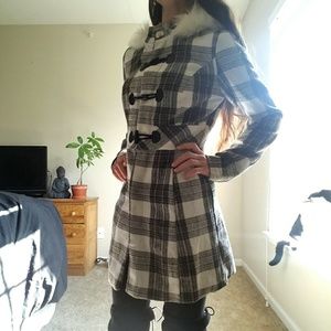 Grey plaid pea coat